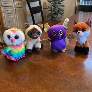 Lot of 4 Beanie Babies-Glitter Eyes,Various Textures- See Details